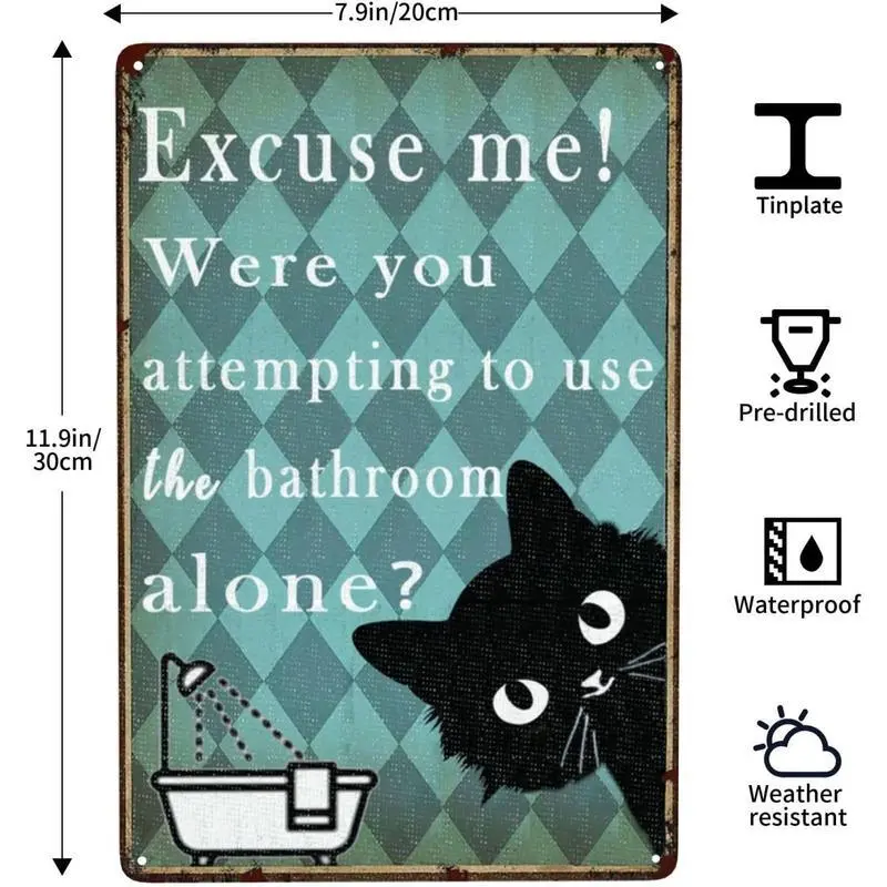 Funny Black Cat Pattern Iron Metal Sign - Retro Tin Poster Wall Plate, Non-Rust Decorative Art Decoration for Home Bathroom Dorm Essentials