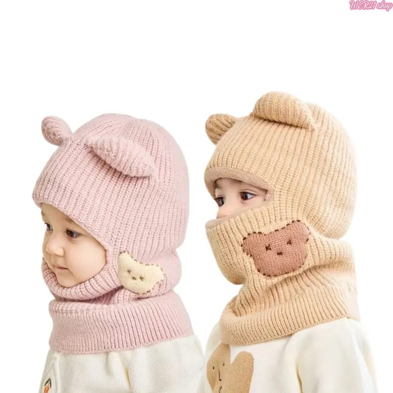 Toddler Fleece Lined Integrated Hat Neck Warmer | Viral 2026 Winter Kids Thick Knit Balaclava, Warm Windproof Infant Headwear, Soft Cold Weather Accessory for Baby Outdoor Walk Newborn Shower Gift