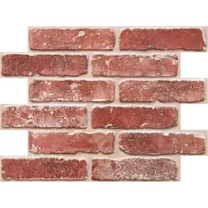 3D Faux Brick Wall Panels Peel and Stick Wall Stickers, 10 Pcs 15.7" x 11.8", Not Real Brick, Ultra-Light Thin PVC Fake Brick Backsplash Decorative Wall Covering for DIY, Vintage Red