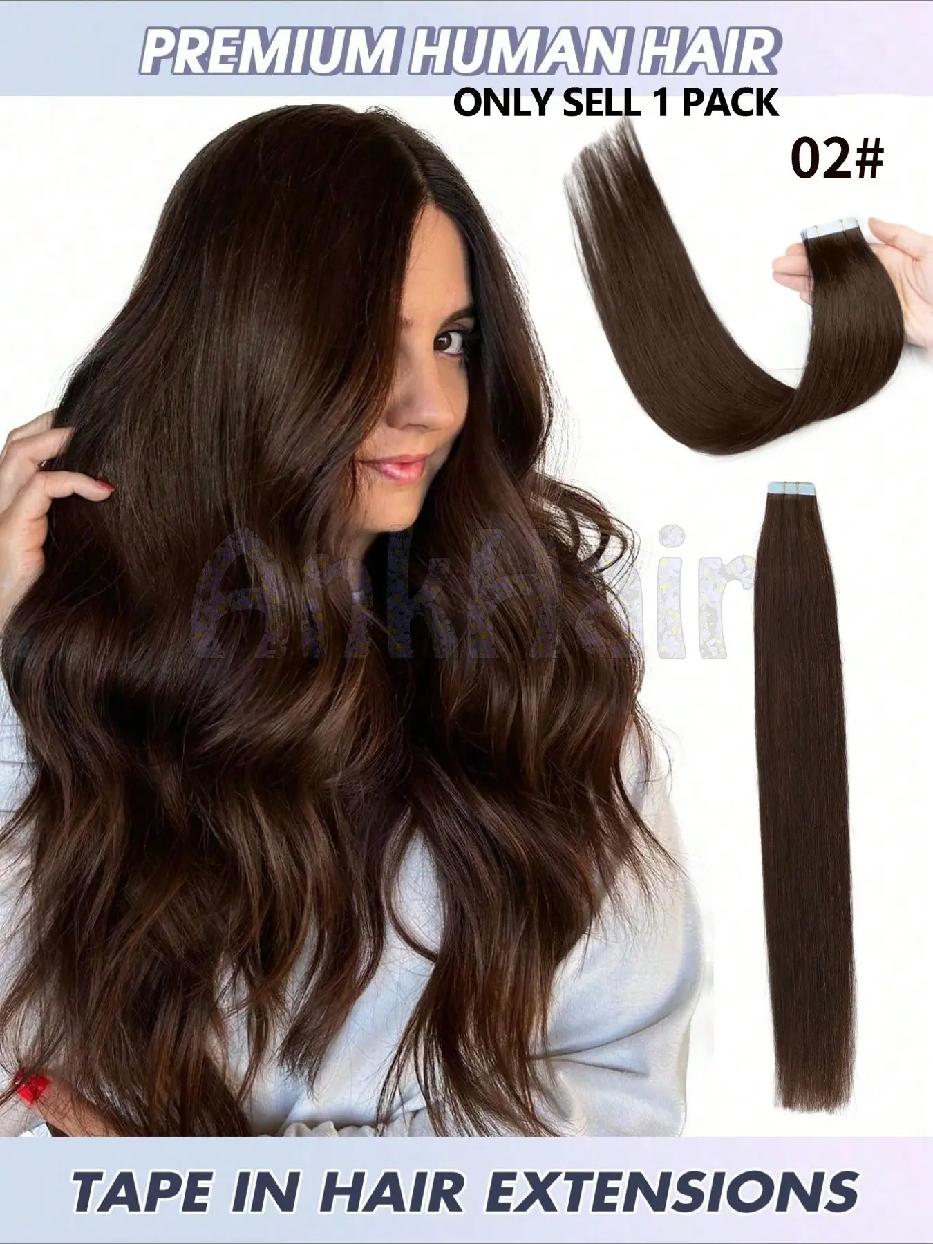 20pcs Tape in Hair Extensions, Human Hair Color 2 Dark, 12-24 Inch, Invisible Tape in Hair Extensions, Natural Look, Easy Application, Hairpieces