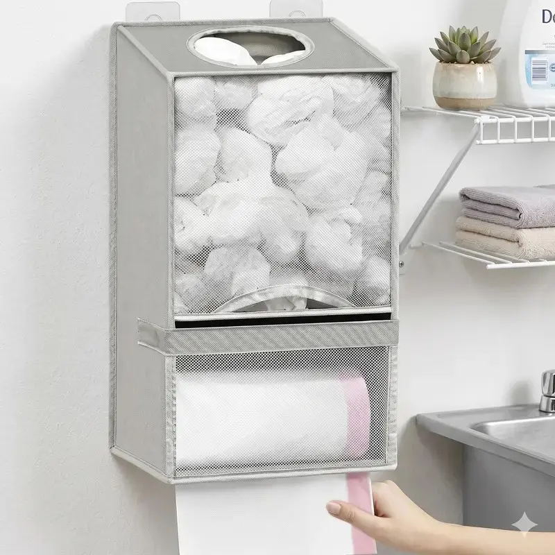 Summer Super Deal Christmas gift Wall Mount Plastic Bag Holders - Large Plastic Grocery Bag Holder for Shopping Bags, 2 in 1-Plastic Bag Organizer With Trash Bag Dispenser for Home Organization Kitchen Closet Cabinets Sink, Gray