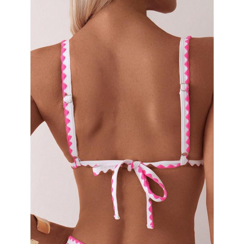 ZAFUL Ladies' Bikini Set - Knitted Printed Dog Tooth Edged High-Waisted Strappy Swimsuit - Cute One-Piece Swimsuit