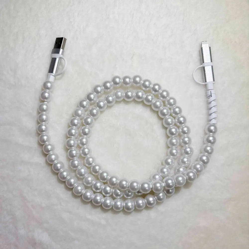 Stylish 4 in 1 Beaded Charging Cords Fast Charging Cable Upgraded Alloy Interface Compatible with All Devices with USB C and Lightning 3 3ft Length Perfect Fast Charging Cable for Ladies Multiple Colors Great Holiday Gift
