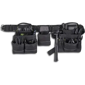 Durable Premium Buckled Tool Belt Rig with Pouch - Construction Organizer, Garage Organizer for Utility Work Professionals, Belt Tool Pouch, Construction Tool Organizer