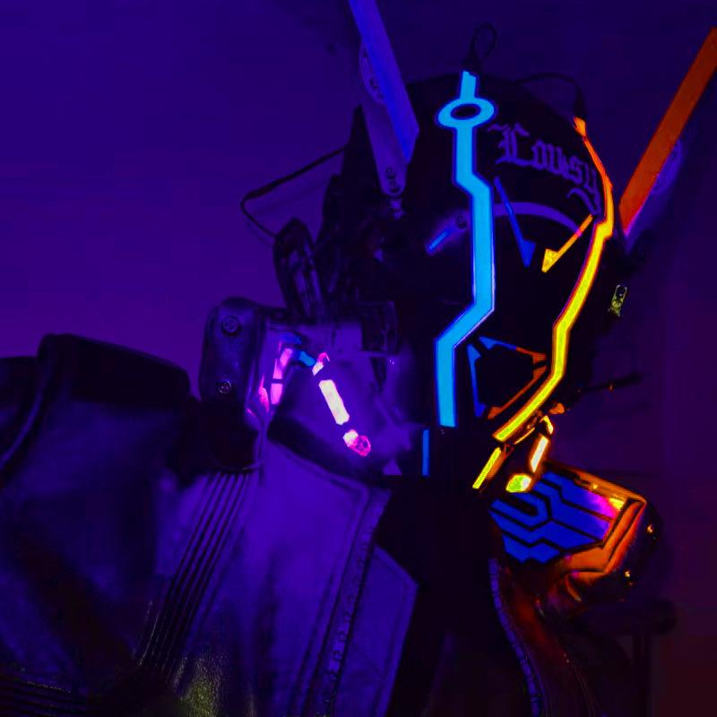 Cyberpunk Mask Iron Warrior Helmet Cosplay Men's Mecha Luminous Full Face Hood Tactical Mask