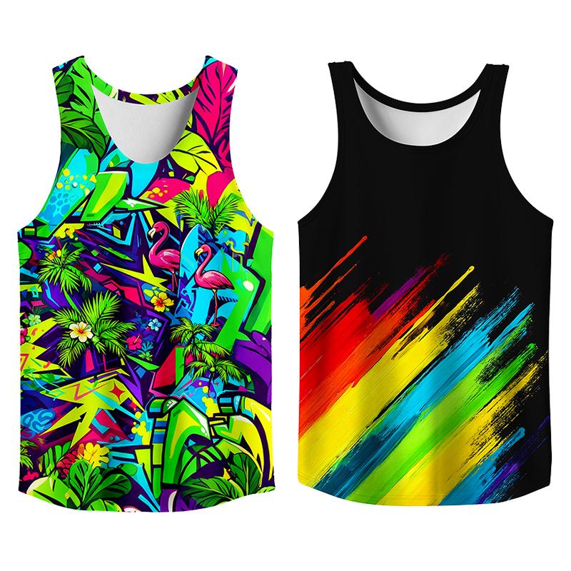 Vintage 2 Pack Oil Painting Tank Top, Trendy Menswear Funny Graphic Tees, Big and Tall Gym Workout Running Tee, Comfy Casual Sleeveless Vests
