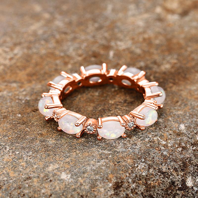 Bestselling Bridal Oval Opal Stackable Ring | Rose Gold Plated Full Eternity Band for Women