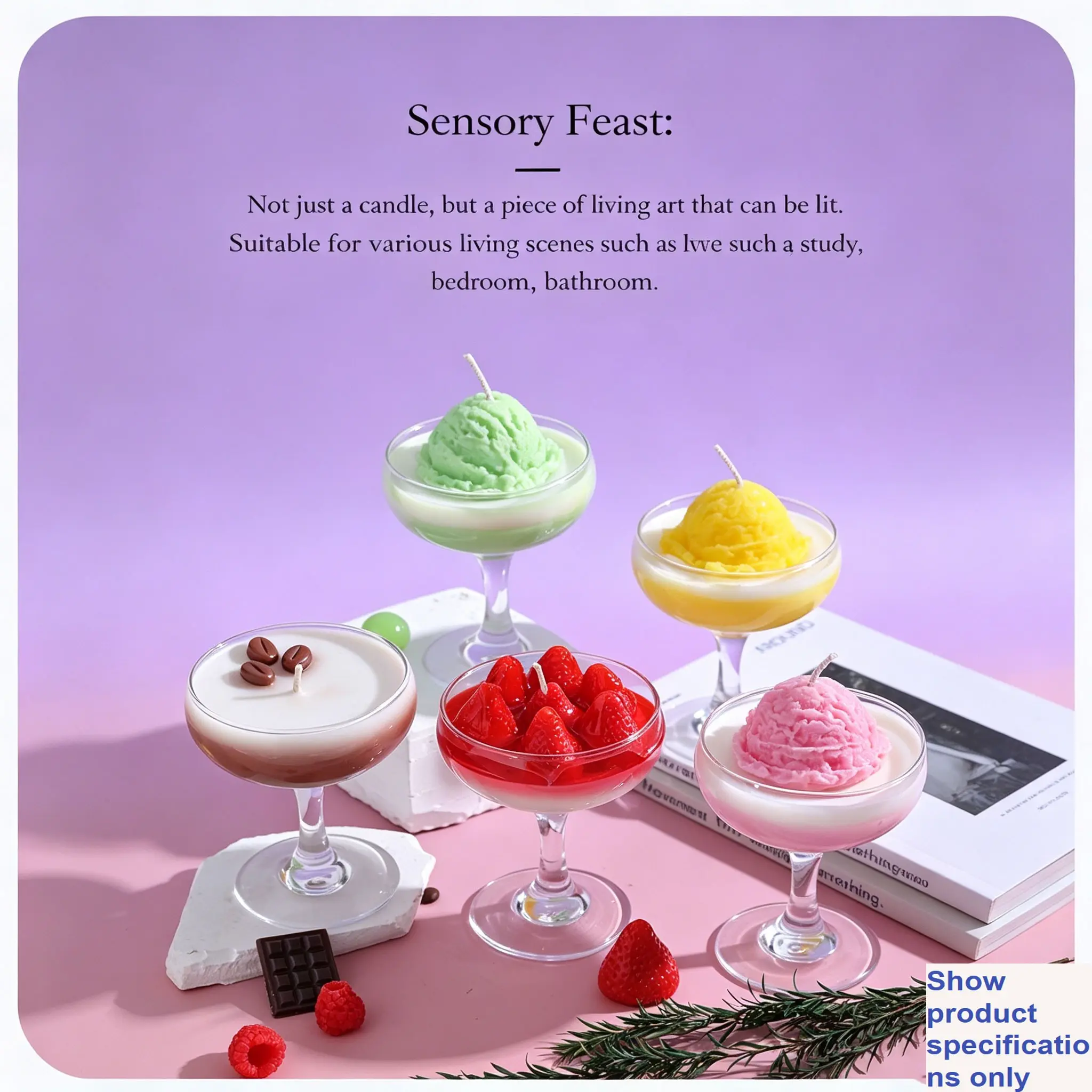 Realistic Dessert Cup Scented Candle, Non-Smoky Soy Wax, Strawberry, Grape, Coffee Shapes, Aromatherapy, Calming Aroma, Home Decor, Gift Idea