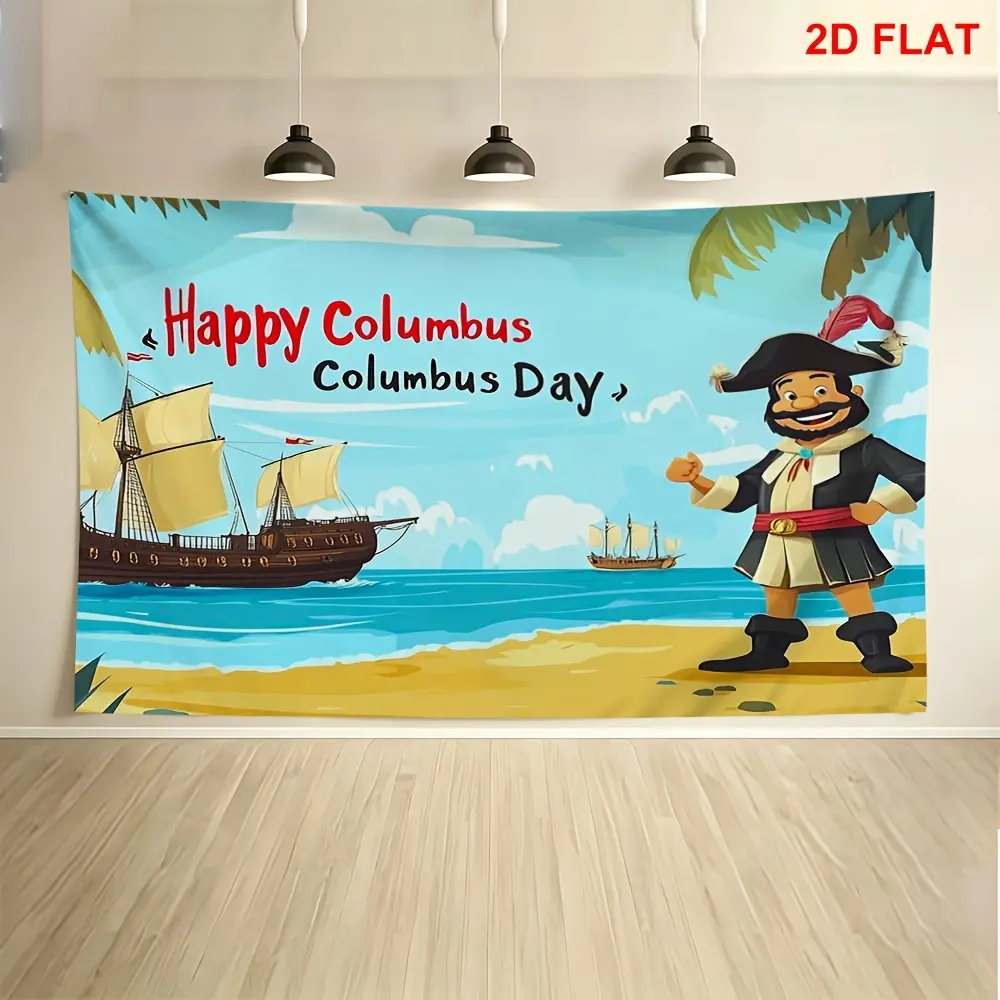 Columbus Day Pirate Theme Decorative Backdrop Banner - Lightweight Ocean Adventure Polyester Tapestry Wall Hanging with HD Print for Room Decor, Photo Shoot Background, Wedding Gift