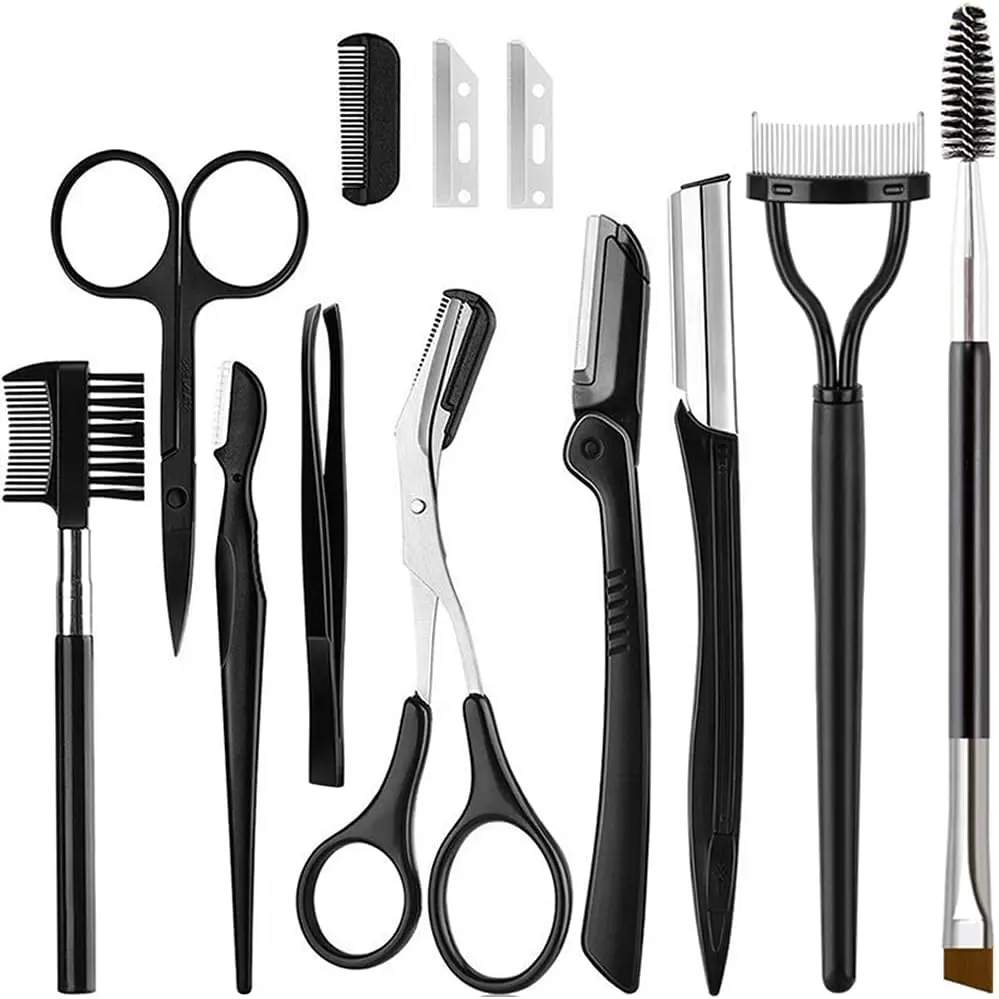 9PCS Eyebrow Trimmer Face Razors Facial Trimmer Shaver Kit |   Eyelash Comb, Angled Brush, Grooming Scissors, Brow Tweezers for Women