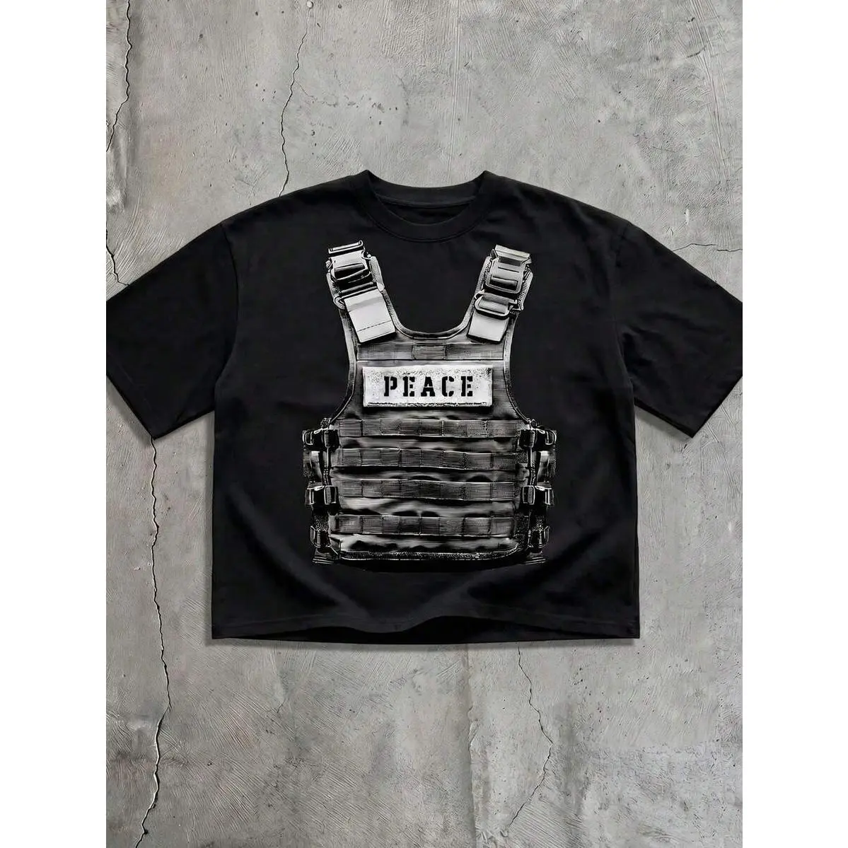 AXEPEAK Men's Casual Loose Fit Short Sleeve Round Neck T-Shirt, Standard Size, Black With Graphic Print Mens Tshirt Military T Shirt Design Tshirt Peace T Shirt