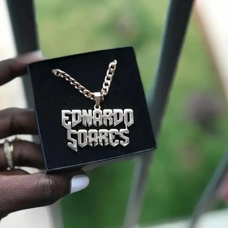 Custom Name Pendant Necklace Cuban Chain Stainless Steel Punk Rock Hip Hop Style Choker Personalized Customized Boyfriend Gift