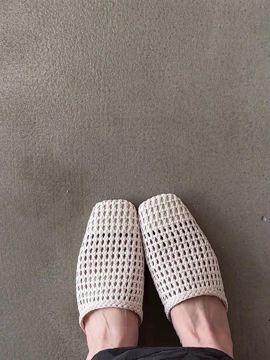 Woven Hollowed-Out Closed-Toe Mule Sandals for Women