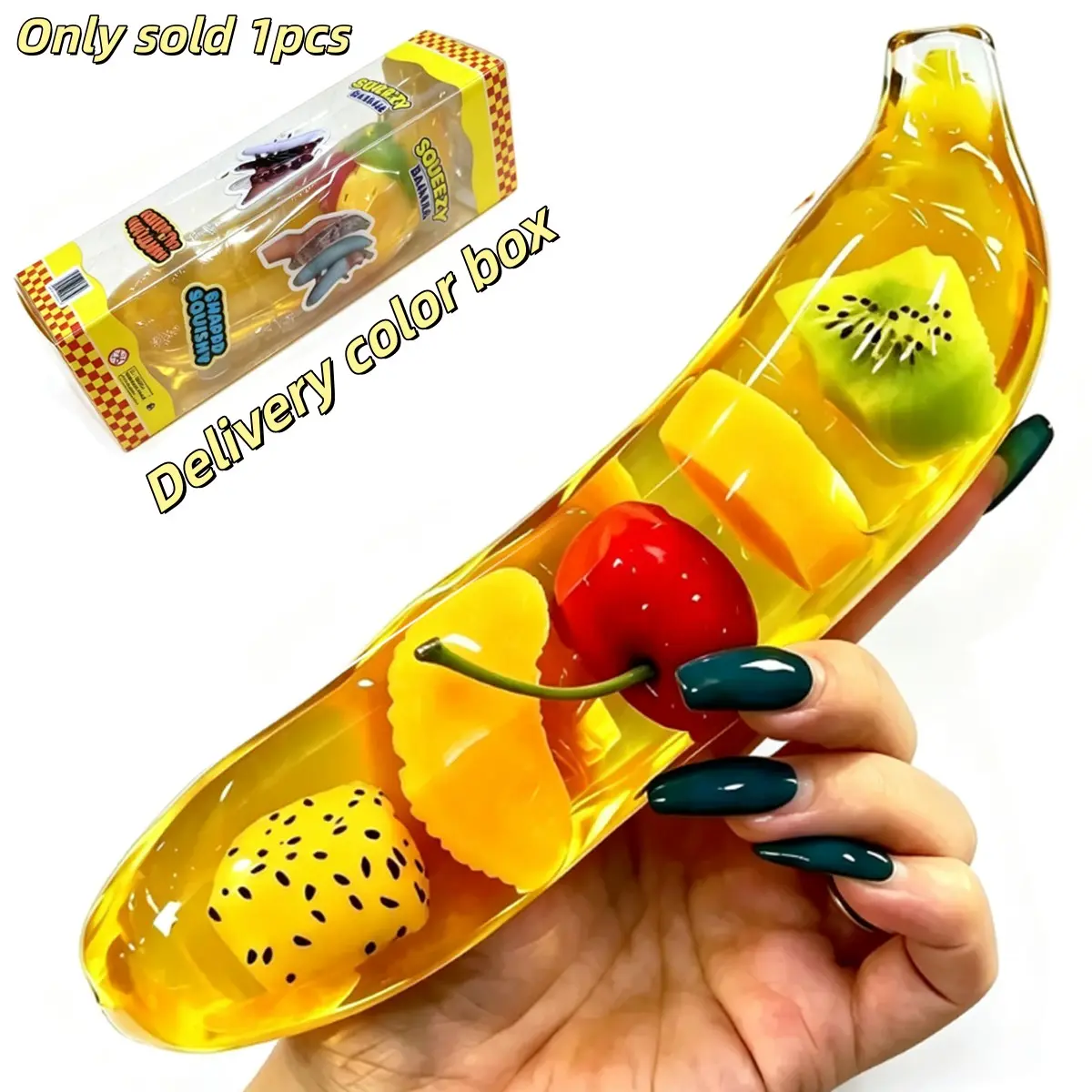 2026 New Banana Stress Relief Toy, Transparent Fruit Squishy, Soft Stretchable Anxiety Relief Toy, Kids Adult Desk Sensory Toy, Fidgets Squishies