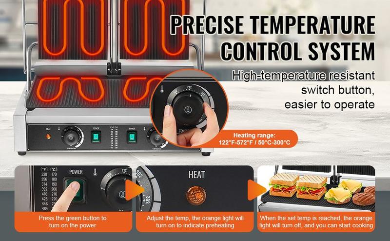 Spring new arrivals Commercial Panini Press Grill Electric Sandwich Maker Griddle Plate 19"x9"