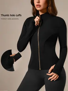 Women's Sporty Outerwear, Anti-Scratch Fabric, Stand Collar Design, Metal Zipper Detail, Concealed Pockets, Slim Fit, Windproof & Stylish, Zip Up Sportswear, Running Jacket