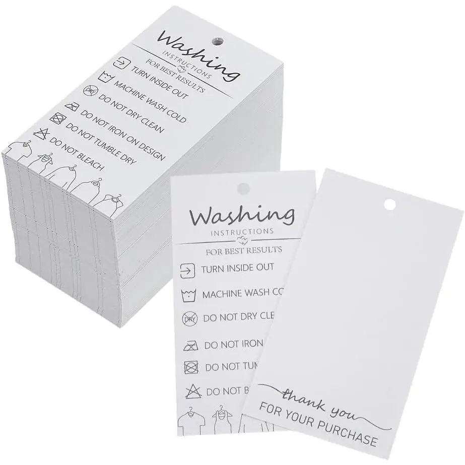 160 count  Fabric Washing Instructions Hang Tag 3.5x2inch White Paper Washing Price Tags Material Care Cards Minimalist Symbols Washing Labels for Shirts, Beanies, Knitted, Quilts