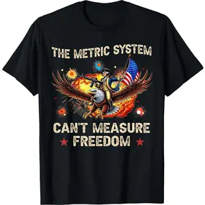 4th of july shirts - Cotton Unisex Graphic Tee The Metric System Can't Measure Freedom Eagle USA Flag Meme T-Shirt Patriotic Top - 4th of july outfits