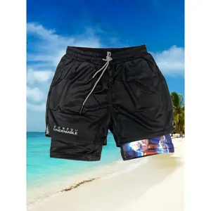 Anime Performance Shorts Summer Double Layer Beach Pants Fitness Training Pant Sports，Basketball Shorts, 2 In 1 Design, Spring/Summer, School
