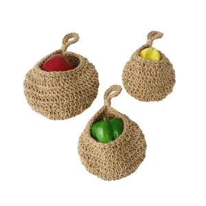 3-Piece Bohemian Boho Lace Wall Hanging Basket 🧺✨ - Light Brown Fabric Hangable Storage Hooks, Multi-Use Organizer for Garlic/Onions/Fruits/Veggies, Ideal for Kitchen/Dining Room Decor, Black Friday Deal