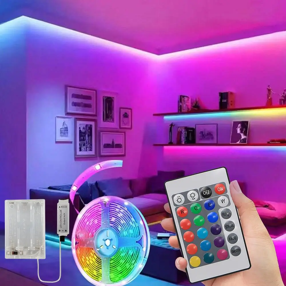LED Light Strip, Battery Powered LED Light Strip with 24 Keys Remote Control, Suitable for Bedroom Living Room, TV Background, Led Strip Lights