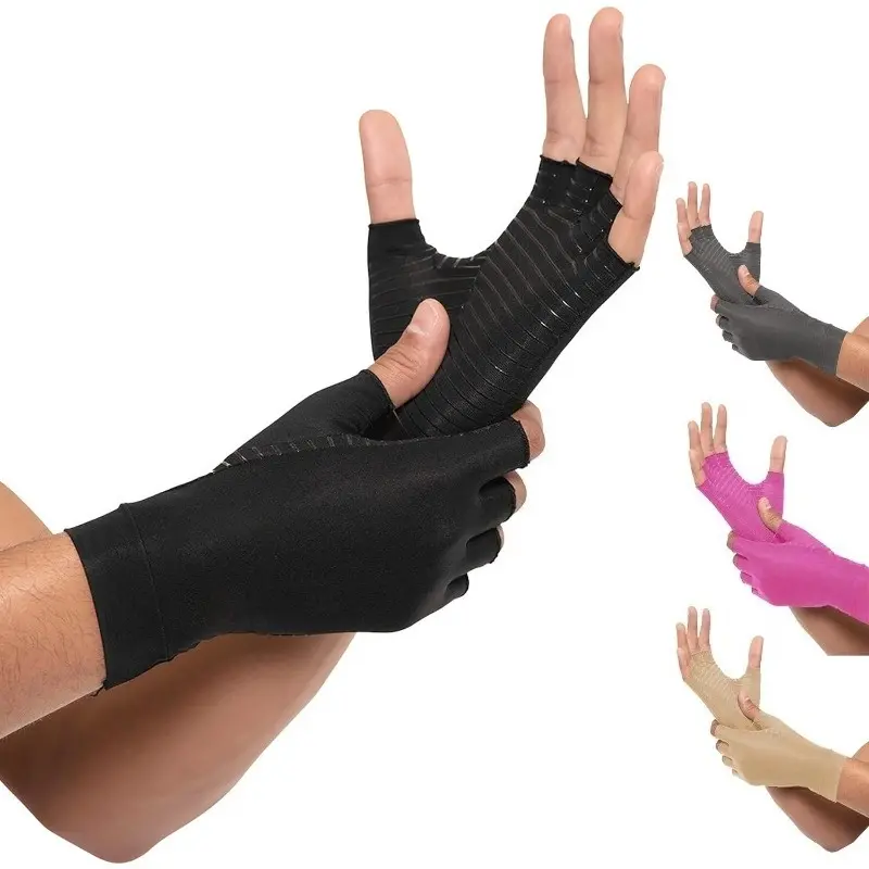 RODEWILL Copper Fiber Breathable Compression Gloves | Unisex Fingerless Gloves | Wrist Support & Brace