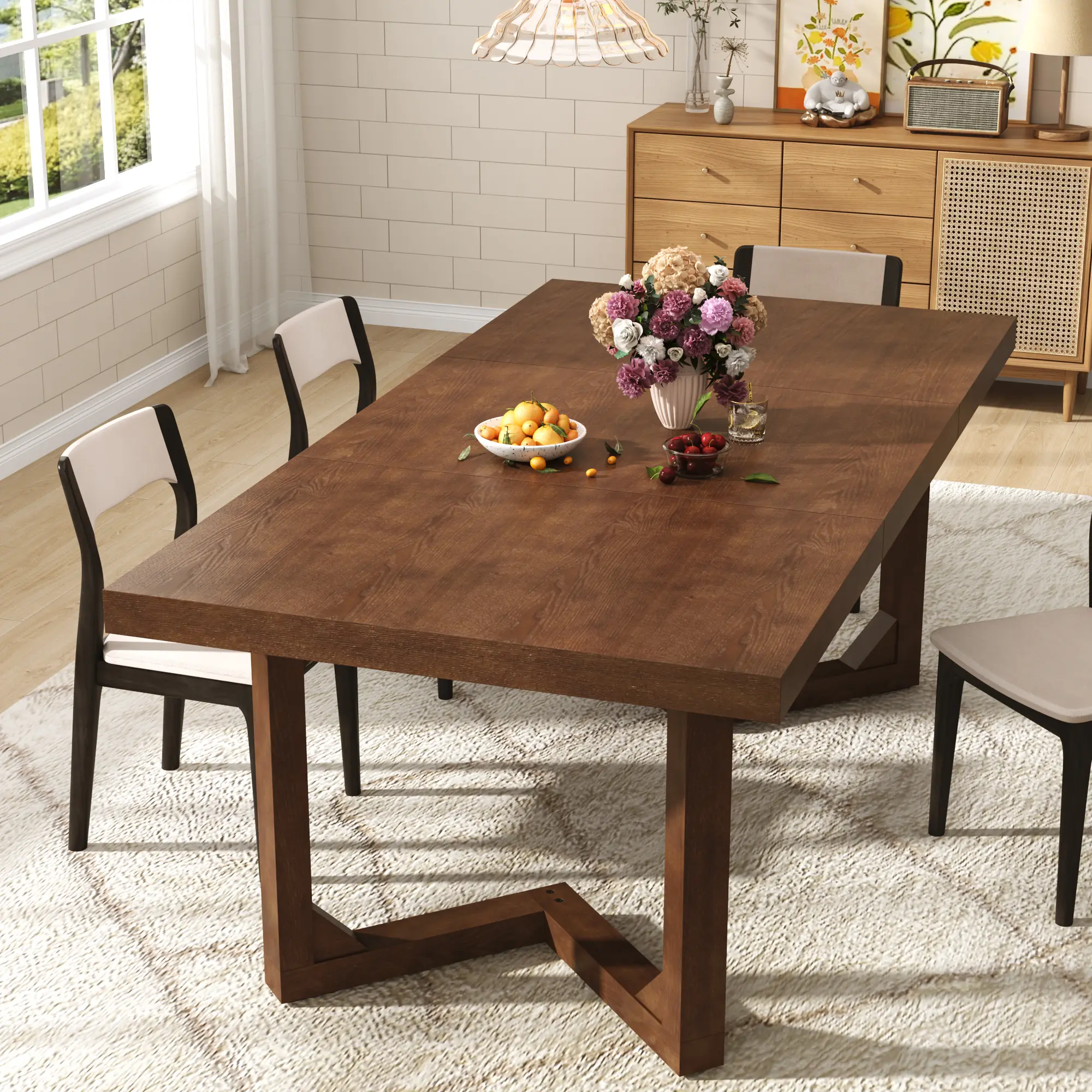 Solid Wood Dining Room Table - 70.9in Modern Farmhouse Style Table for Family Gatherings