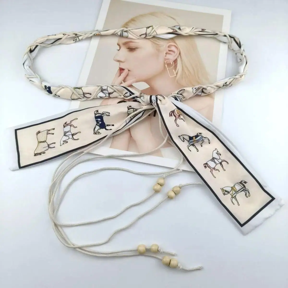 Spring and summer silk scarf woven belt, elegant accessory for women, fashionable belt, retro American-style belt
