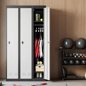 71'' Tall Steel Locker Cabinet with Lock, Adjustable Shelves & Hanging Rod, Heavy-Duty Metal Storage Organizer for Employee, Office, School, Gym, Garage, Slim & Rust-Resistant Design - Grey/Black