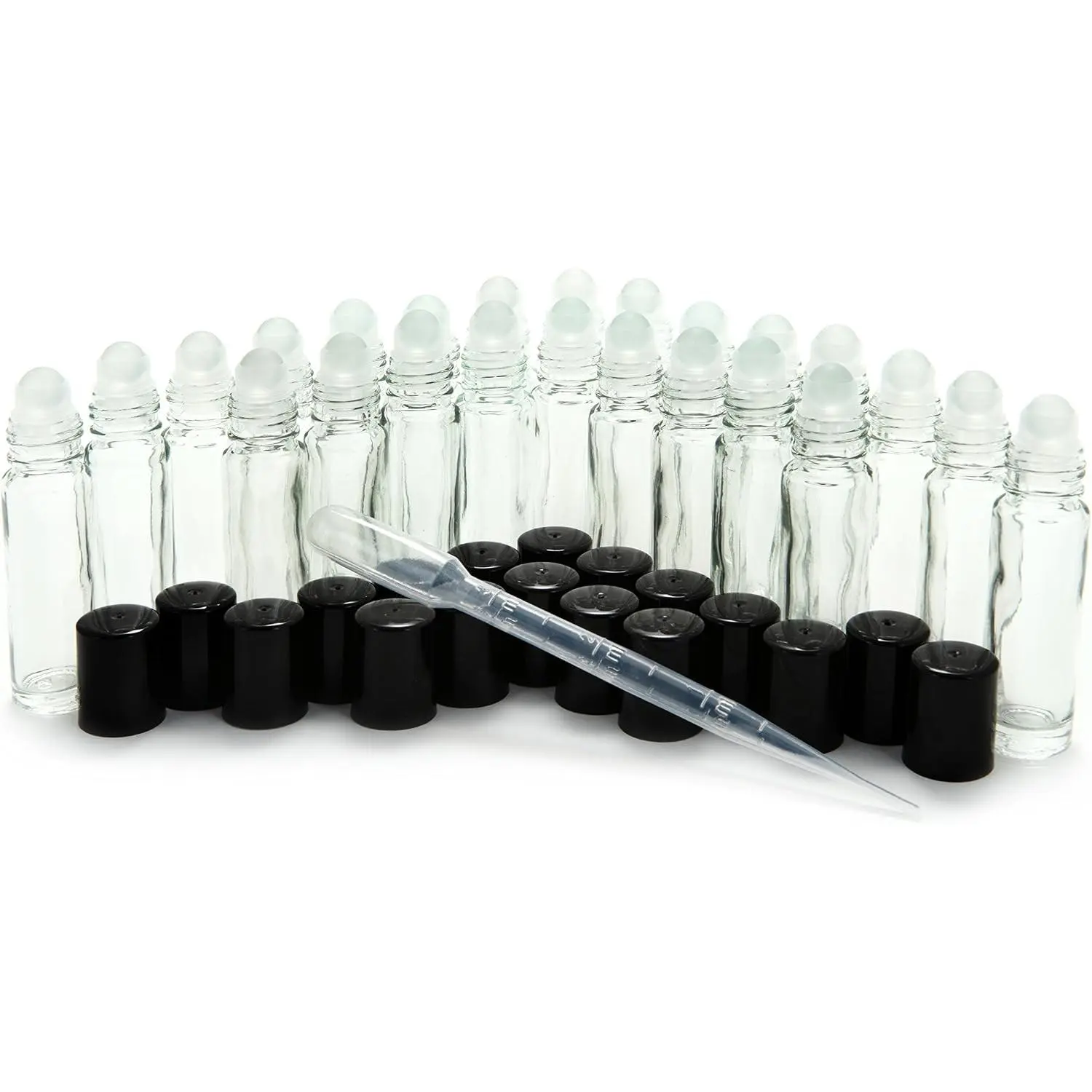 24 Pack Clear 10 ml Glass Roll-On Perfume Bottles with 3 ml DropperGift