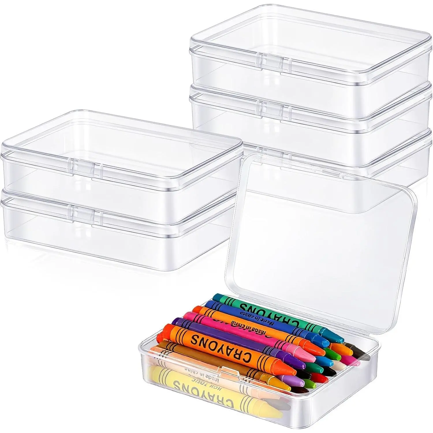 6 Pcs Plastic Crayon Box Holds 24 Crayon With Hinged Lid, Clear Crayon Organizer Crayon Holder Case Crayon Storage Containers for Art Crafts School Classroom Supplies (6)