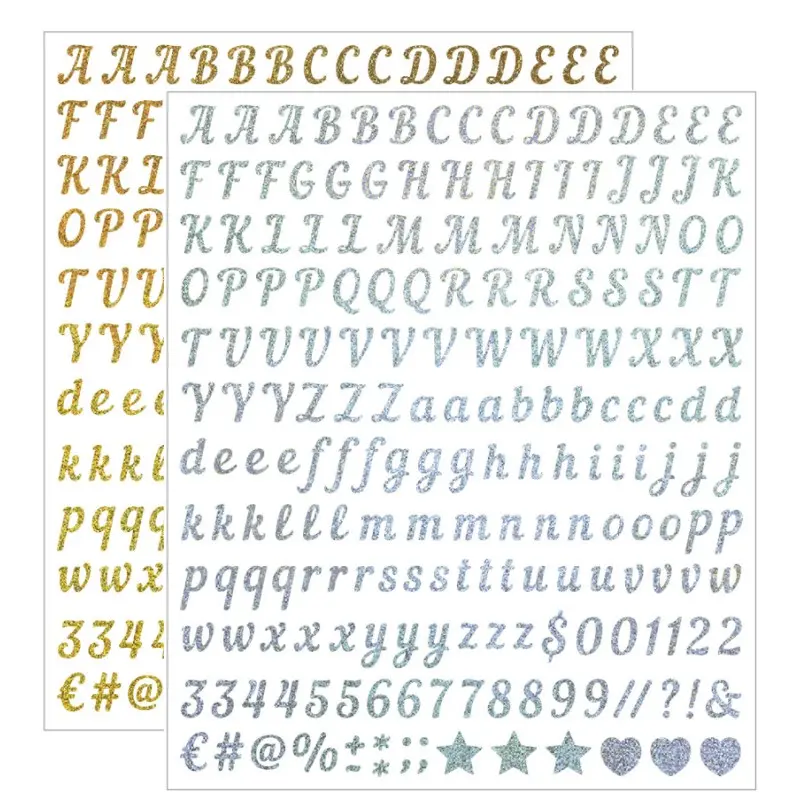 2PCS Gold Glitter Vinyl Letter Stickers, 0.5 Inch Self Adhesive Alphabet Number Stickers, Upper & Lower Case Letters for DIY Crafts, Water Bottles, Mailbox Scrapbook Decor