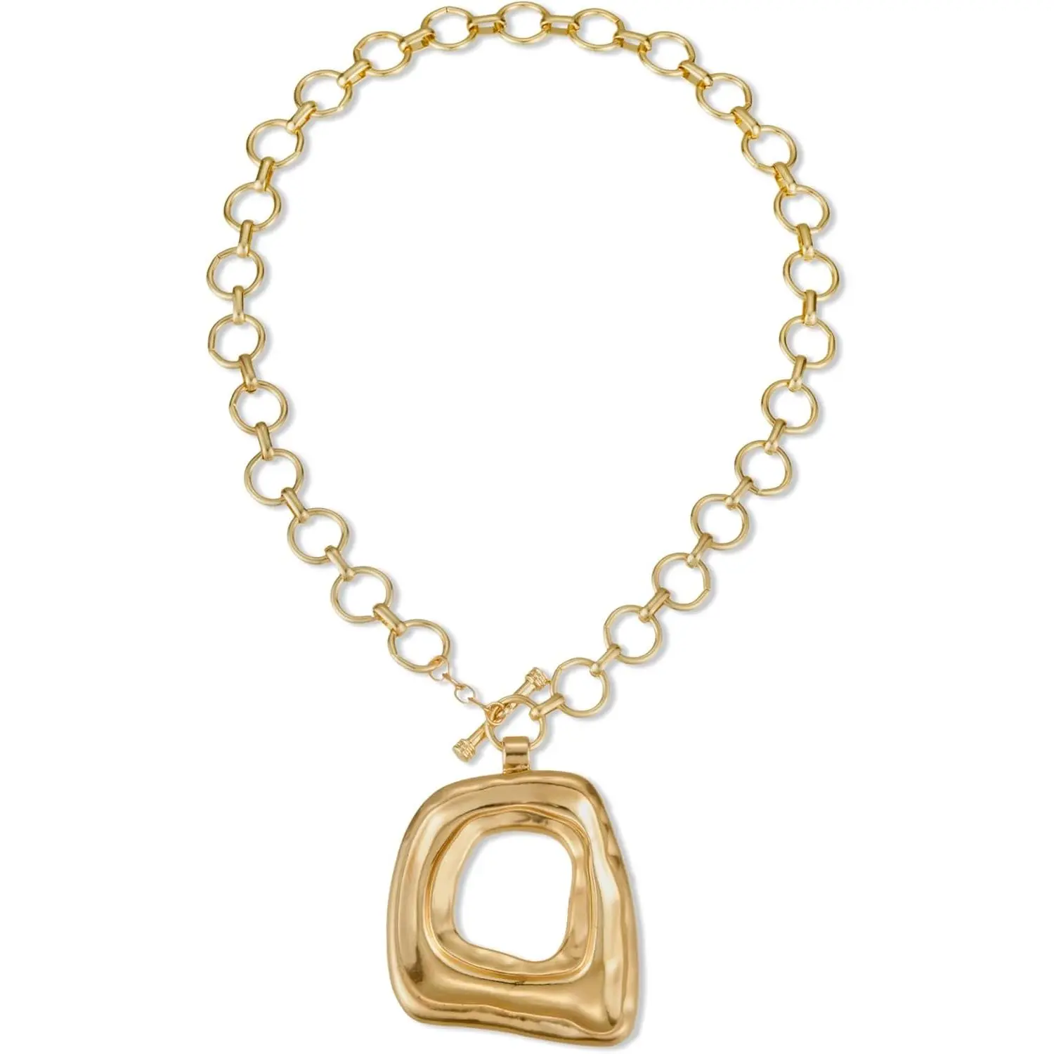 Chunky Gold Statement Necklaces Large Pendant Necklace Big Square Pendant Chunky Statement Jewelry Women 14K Gold Plated Black Rope