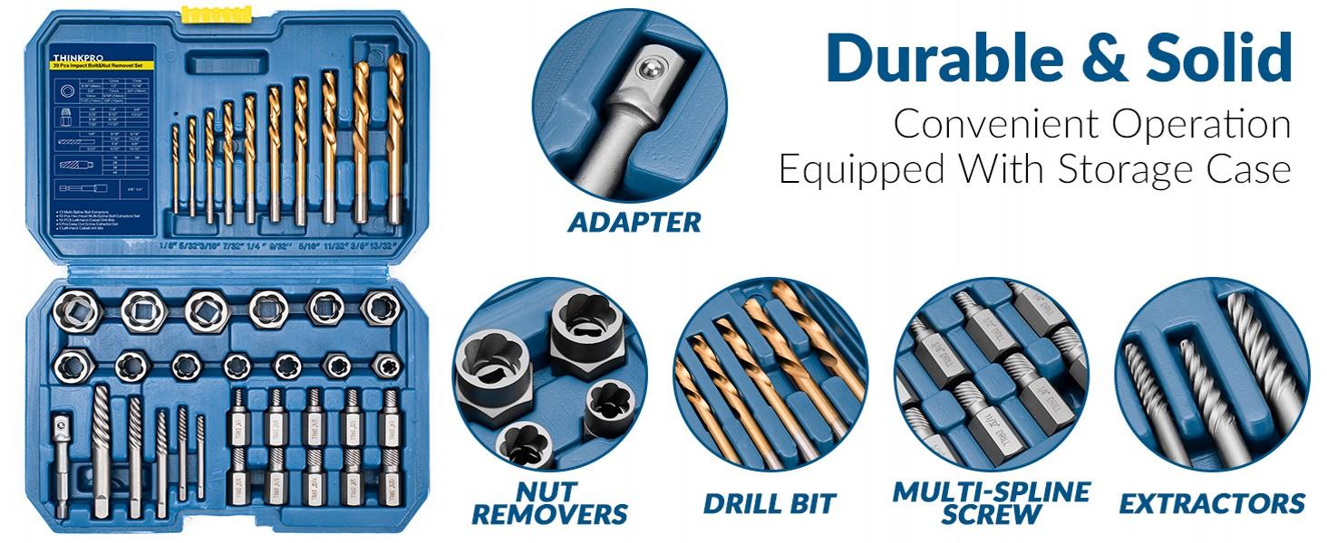 39Pcs Bolt Extractor Set and Bit Kit,Multi-Spline Screw Extractors,Easy Out Broken Lug Nut Extraction Set for Damaged,Frozen,Studs,Rusted,Rounded-Off,Screws (39-piece)