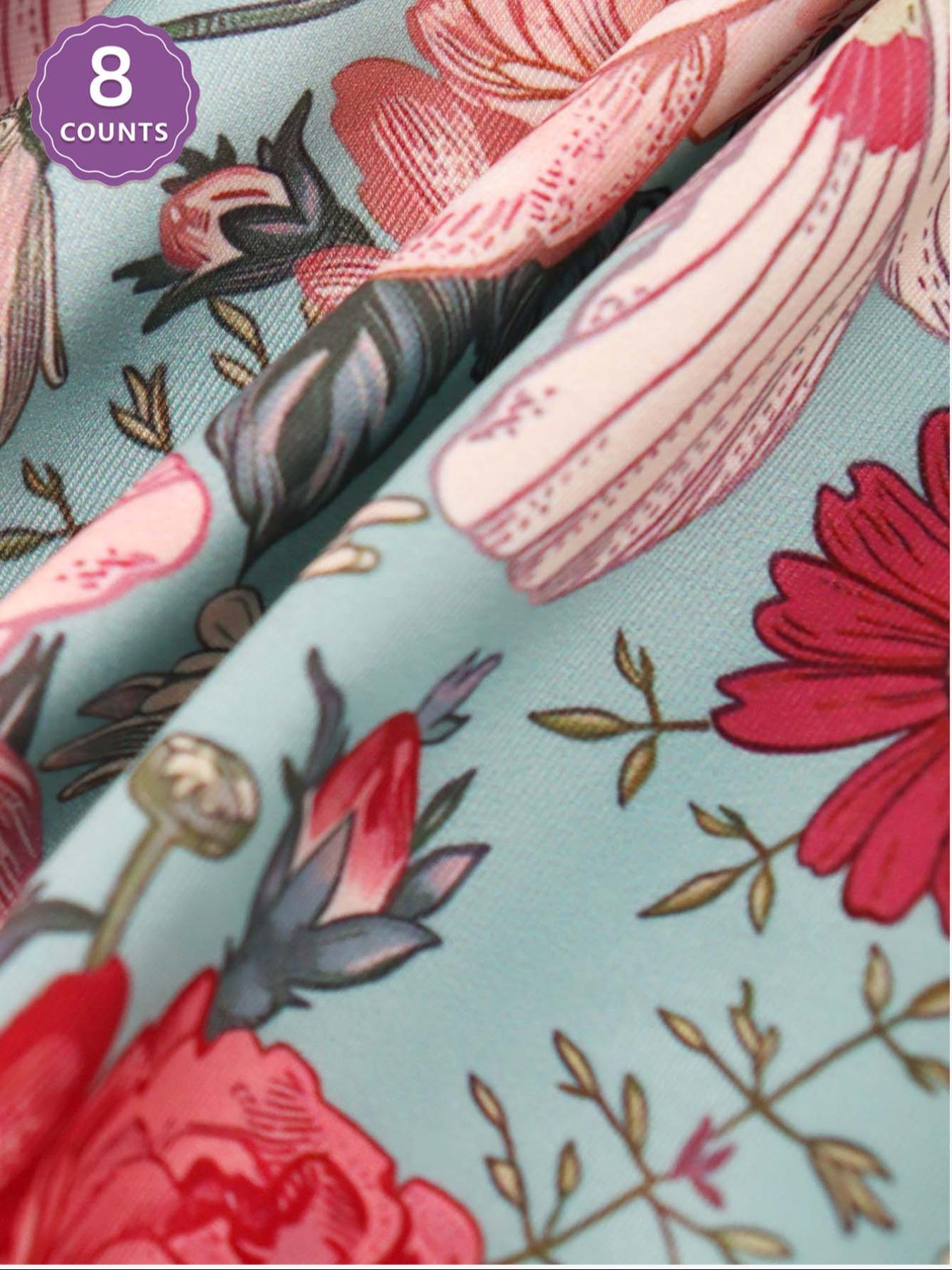 Women's Floral Pattern High Waist Underwear, Comfortable Fitted Design, All-Season Casual Style, Printed Pattern, Soft Fabric, Pack of 8