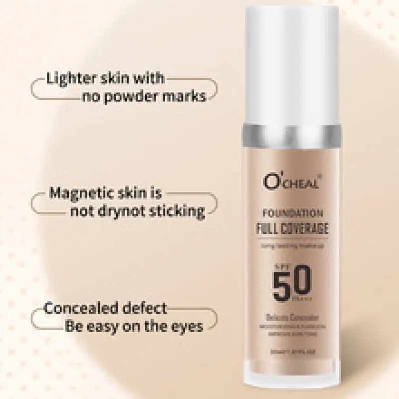 O'CHEAL Full Coverage Liquid Foundation SPF50 PA++++, 12H Long Lasting Color Lock Makeup Base, Smooth Easy Spread Soft Focus Concealer, 3 Shades Ivory/Natural/Temperature Changing Tone, Moisturizing Flawless UV Protection Foundation For All Skin Tones