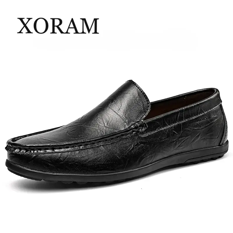XORAM Men's Large Size Flat Driving Loafers - Soft Genuine Cowhide Leather Casual Walking Footwear for Urban Commuting, Weekend Outings 8077