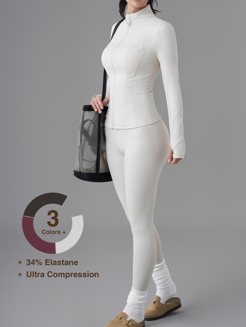 Women's Solid Zip Up Jacket & High Waist Leggings Tracksuit Set, Sporty Breathable Comfy Outfits for Yoga Gym Workout Running, Ladies Sportswear for All Seasons, Athletic Sportswear, Sports Clothing Set Women's Solid Zip Up Jacket & High Waist Leggings Tracksuit Set, Sporty Breathable Comfy Outfits for Yoga Gym Workout Running, Ladies Sportswear for All Seasons, Athletic Sportswear, Sports Clothing Set