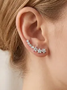Gold Tone CZ Floral Ear Climber Earrings, Daisy Ear Crawler Earrings for Women, Curved Flower Ear Jewelry, Birthday Gift for Her