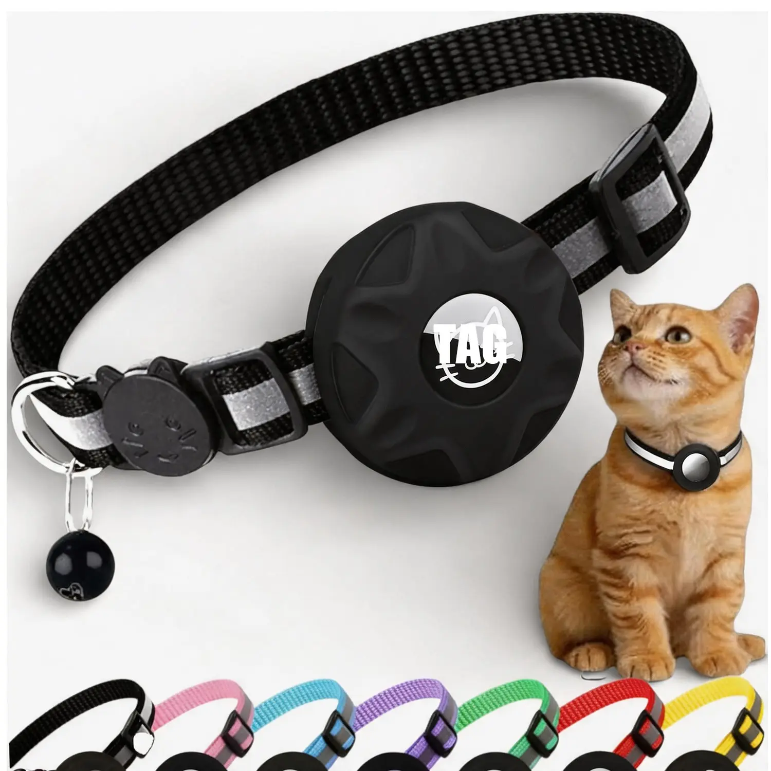 For Airtag Cat Collar, reflective material, equipped with a safety buckle and bell, adjustable length, suitable for cats and puppies of girls and boys