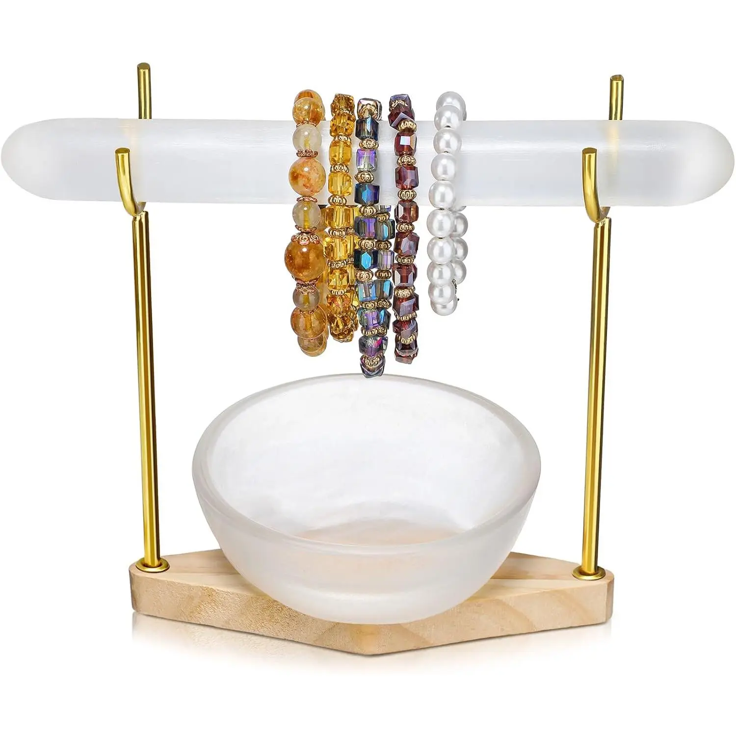 Selenite Bracelet Holder Display Stand Selenite Crystal Bowl Detachable Crystal Healing Goth Bracelet Display Stand 4" Selenites Bowls for Crystals Charging Cleansing Smudging Healing