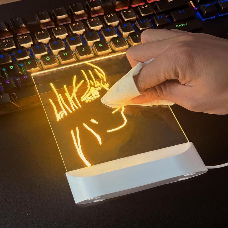 Acrylic LED Writing Planning Board with Light, 1 Count USB Rechargeable Memo Tablet Letter Note Doodle Whiteboard with Stand, Glowing Acrylic Message Board