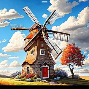 2D FLAT5D DIY Full Round Drill Diamond Painting Windmill Cottage Kit Home Decor 40x40cmSpark Your Inner Artist: DIY Diamond Painting Kits for Creative Joy & Stunning Art!
