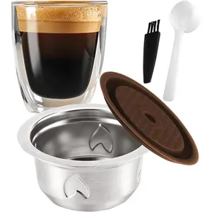 Reusable Coffee Pods (7.77oz/230ml Coffee Cup), Stainless Steel Refillable Coffee Capsules for Vertu Machine, ONLY Compatible with Vertu pop & Vertu next, with 1 Pcs Silicone Lids, Scoop, Brush
