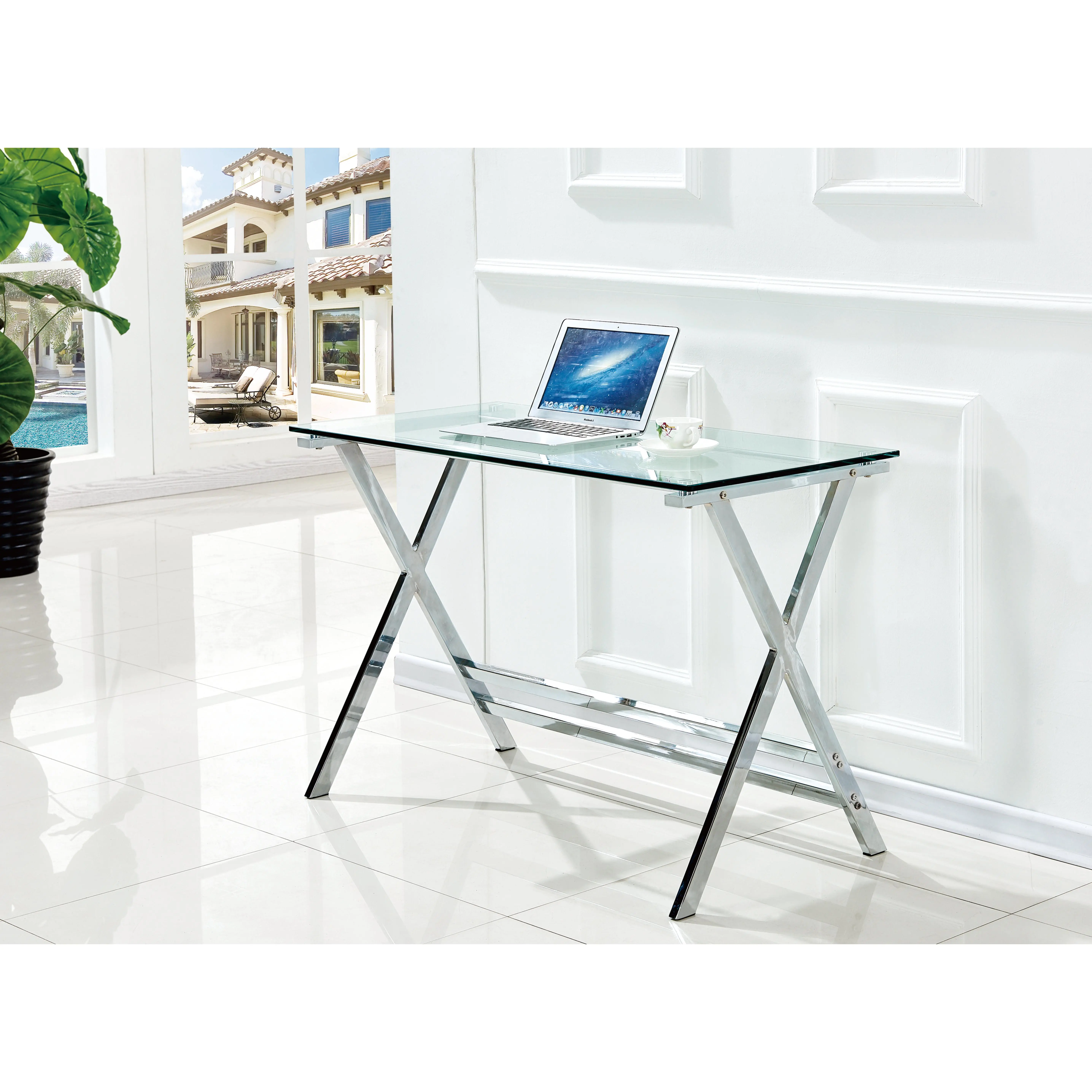 ARCH Clear Tempered Glass Computer Desk with Rounded Edges, Modern Transparent Laptop Table, Small Writing Study Workstation for Living Room Home Office, Scratch-Resistant Easy-Clean Sofa Console Table, Clear Color Options, Glass Material