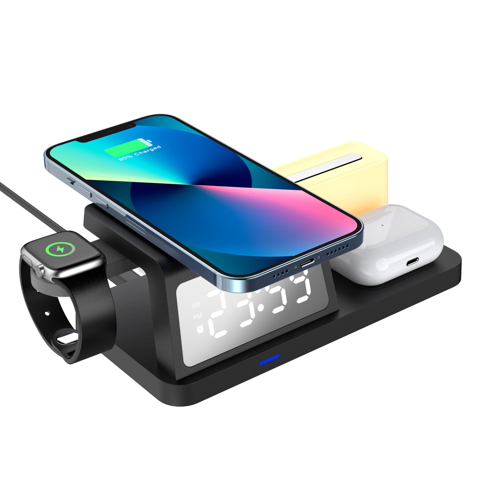 Multifunctional clock wireless charger 15W fast charging suitable for Apple, colorful ambient night light alarm clock wireless charger