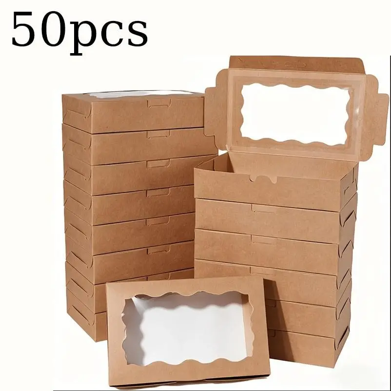 50pcs Gift Packaging Boxes, Windowed Drawer Paper Box, Square Kraft Paper Box, Ideal for Birthday, Graduation, Wedding, Anniversary Gifts