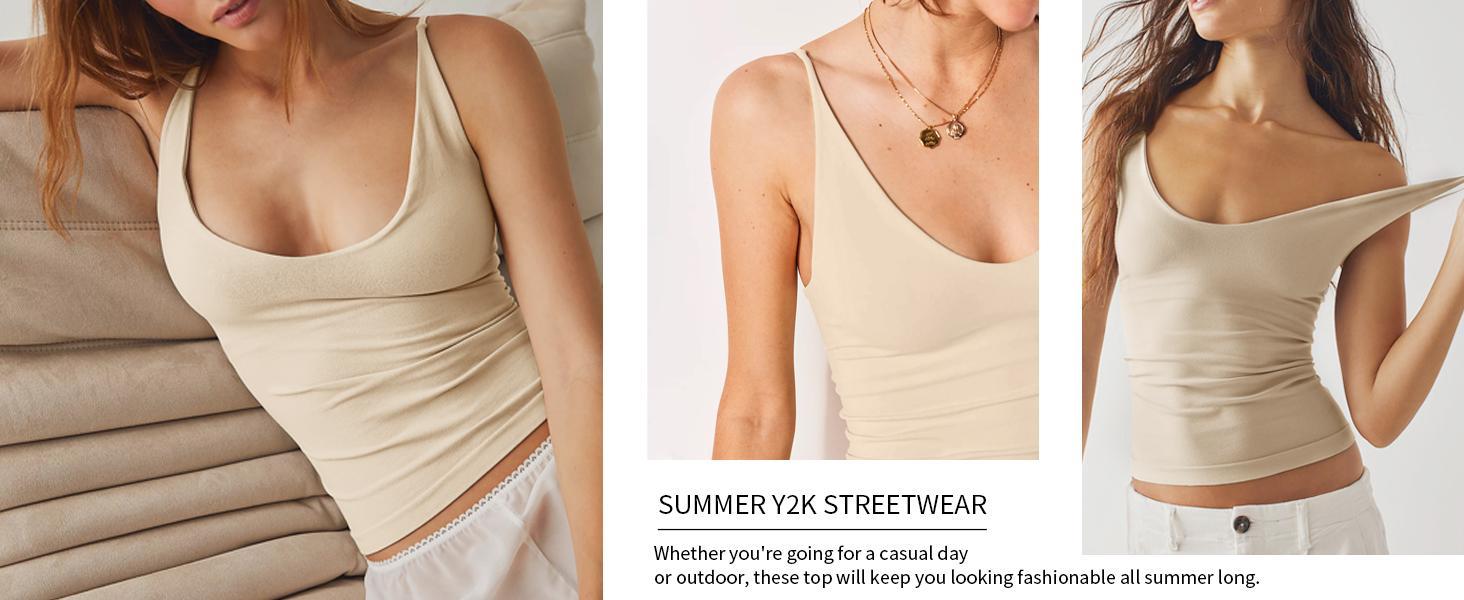 Imily Bela  Womens Sexy Deep V Neck Top Sleeveless Backless Spaghetti Strap Tank Top Casual Basic Cami To