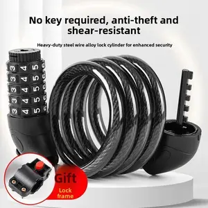Outdoor Cycling Mountain Bike Security Password Lock, 5-Digit Anti-Theft Cable Lock for E-Bikes, Motorcycles, Skateboards