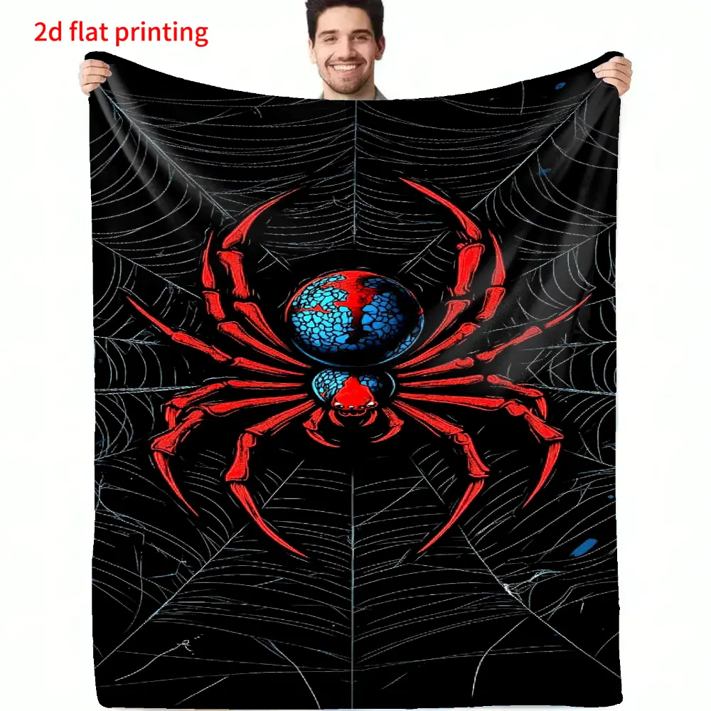 Gothic Red Spider Web 2D Flat Print Flannel Blanket, Soft Warm Anti-Pilling Throw Blankets, Quince Bedding, Cozy Blankets for Bedroom Sofa, Halloween Gothic Decor Gift for Horror Fans
